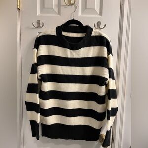 Boutique Beige Cream Striped Sweater Fits L/XL